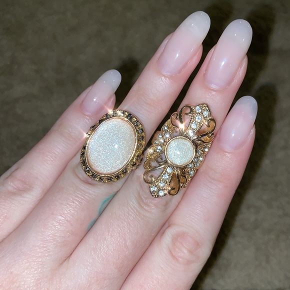 Rhinestone Knuckle Midi Rings - Gold Tone - Picture 2 of 8